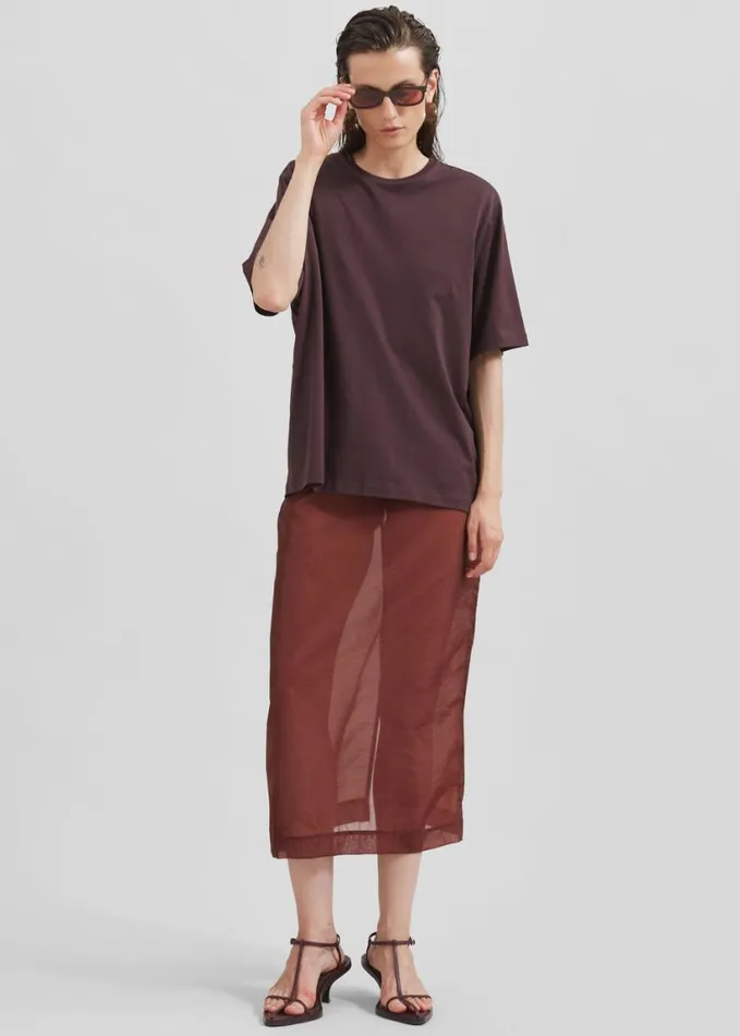 Clothing Women The Frankie Shop Harper Soft Organic TShirt 8211 Dark Plum