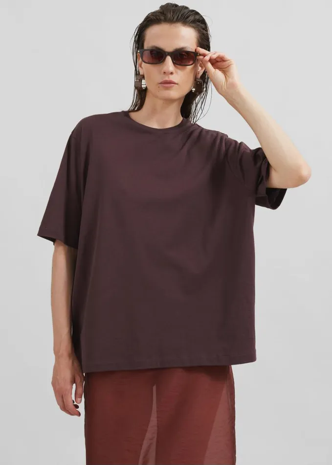 Clothing Women The Frankie Shop Harper Soft Organic TShirt 8211 Dark Plum