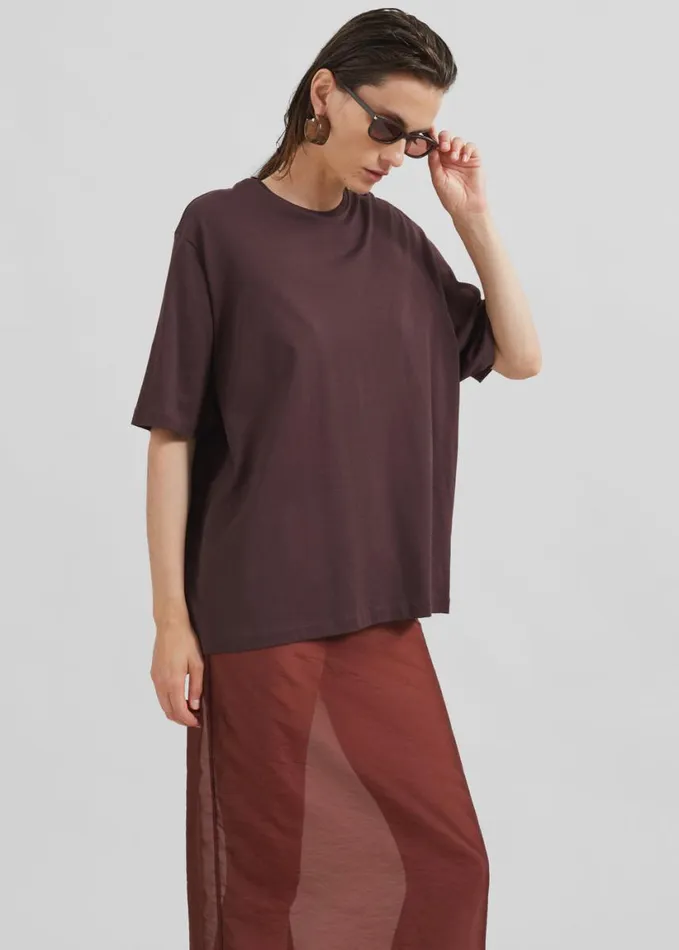 Clothing Women The Frankie Shop Harper Soft Organic TShirt 8211 Dark Plum