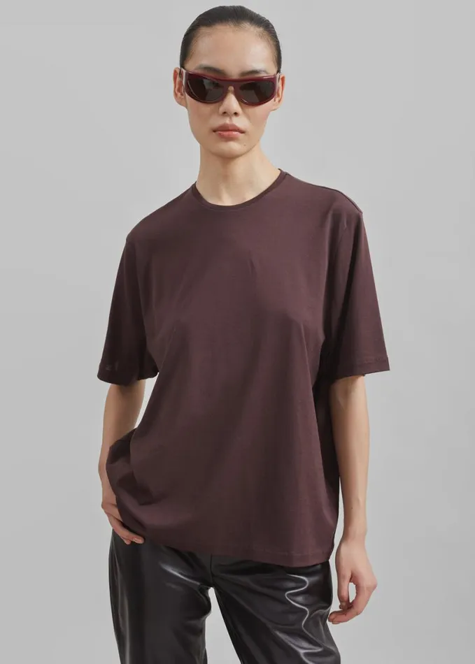 Clothing Women The Frankie Shop Harper Soft Organic TShirt 8211 Dark Plum