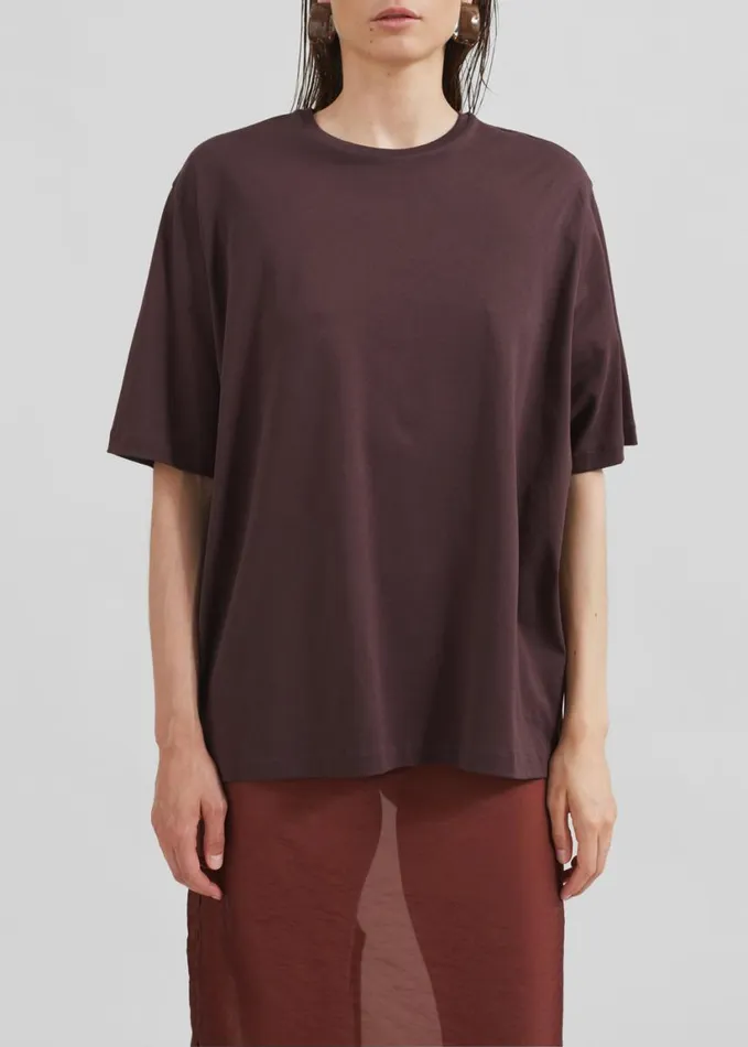 Clothing Women The Frankie Shop Harper Soft Organic TShirt 8211 Dark Plum