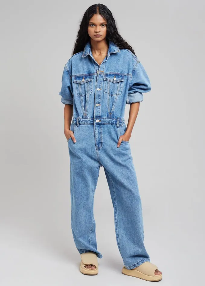 Clothing Women The Frankie Shop Jas Denim Jumpsuit 8211 Dark Indigo