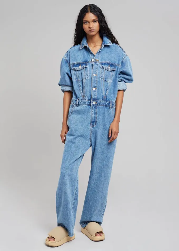 Clothing Women The Frankie Shop Jas Denim Jumpsuit 8211 Dark Indigo