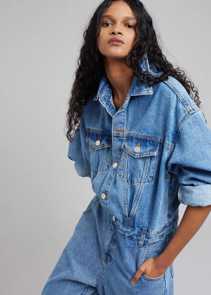 Clothing Women The Frankie Shop Jas Denim Jumpsuit 8211 Dark Indigo