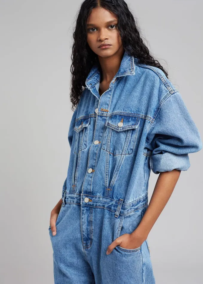 Clothing Women The Frankie Shop Jas Denim Jumpsuit 8211 Dark Indigo