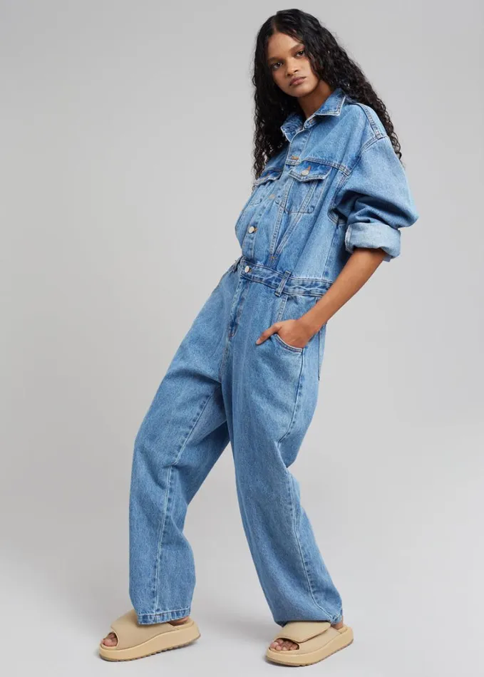 Clothing Women The Frankie Shop Jas Denim Jumpsuit 8211 Dark Indigo