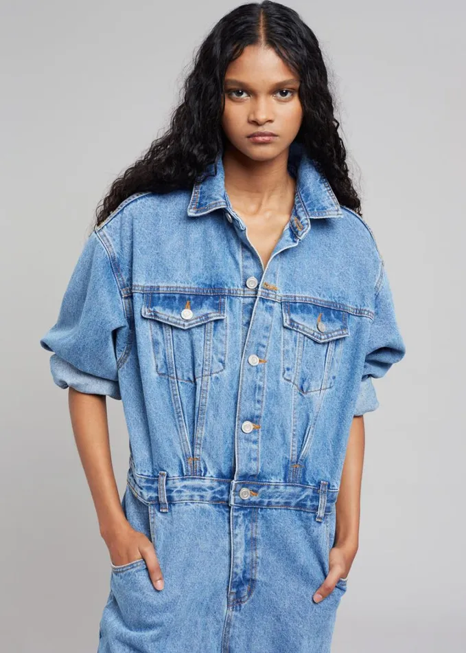 Clothing Women The Frankie Shop Jas Denim Jumpsuit 8211 Dark Indigo