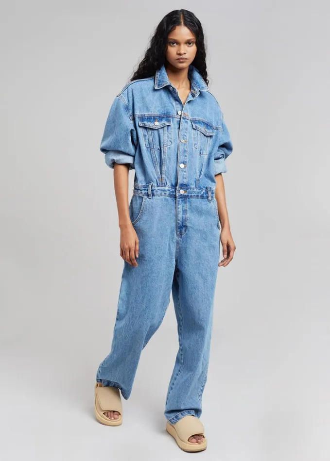 Clothing Women The Frankie Shop Jas Denim Jumpsuit 8211 Dark Indigo