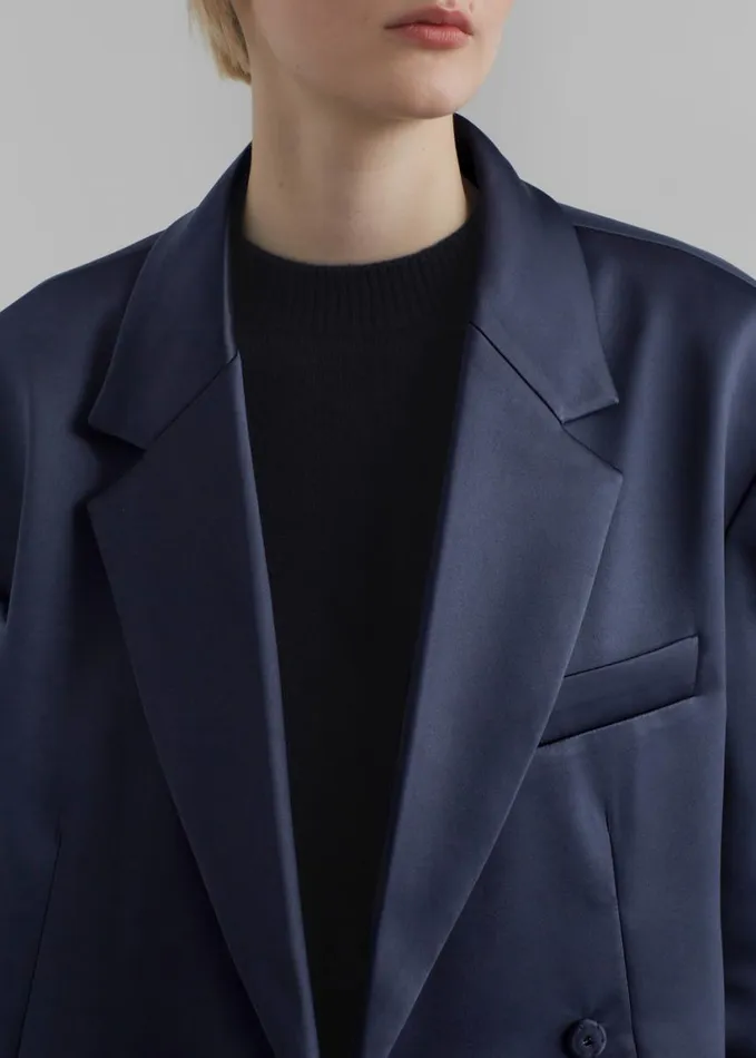 Clothing Women The Frankie Shop Jo Satin Blazer 8211 Navy