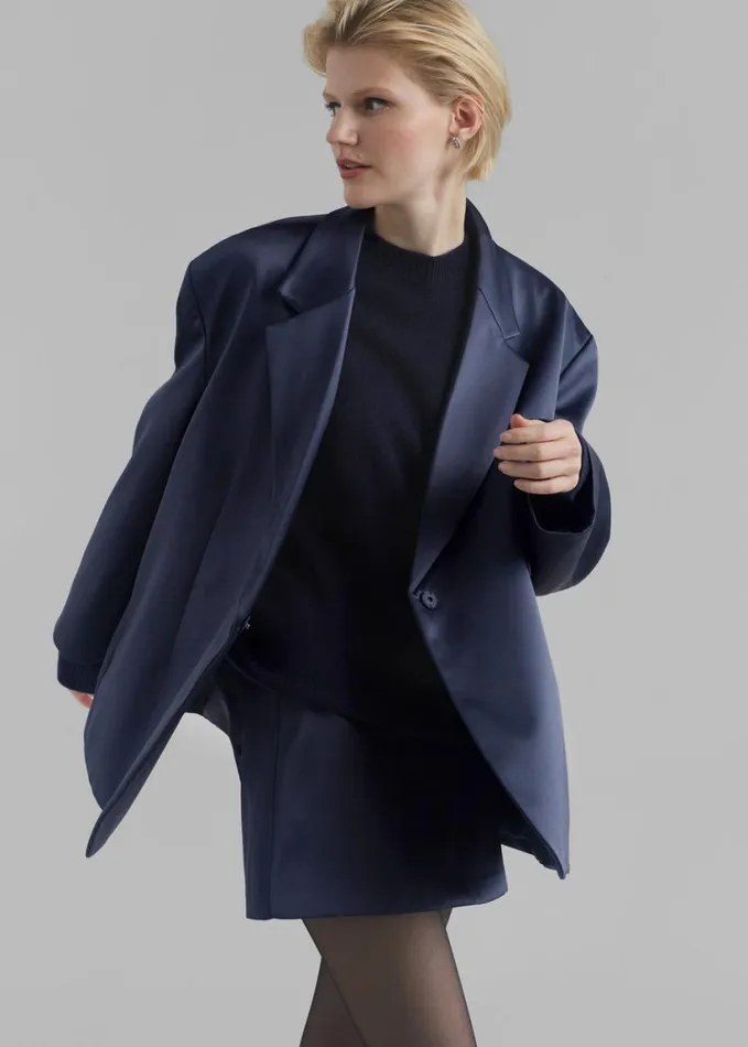 Clothing Women The Frankie Shop Jo Satin Blazer 8211 Navy