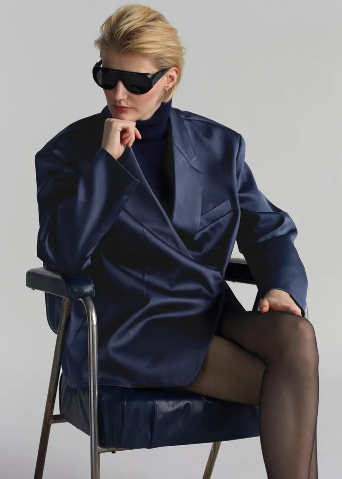 Clothing Women The Frankie Shop Jo Satin Blazer 8211 Navy