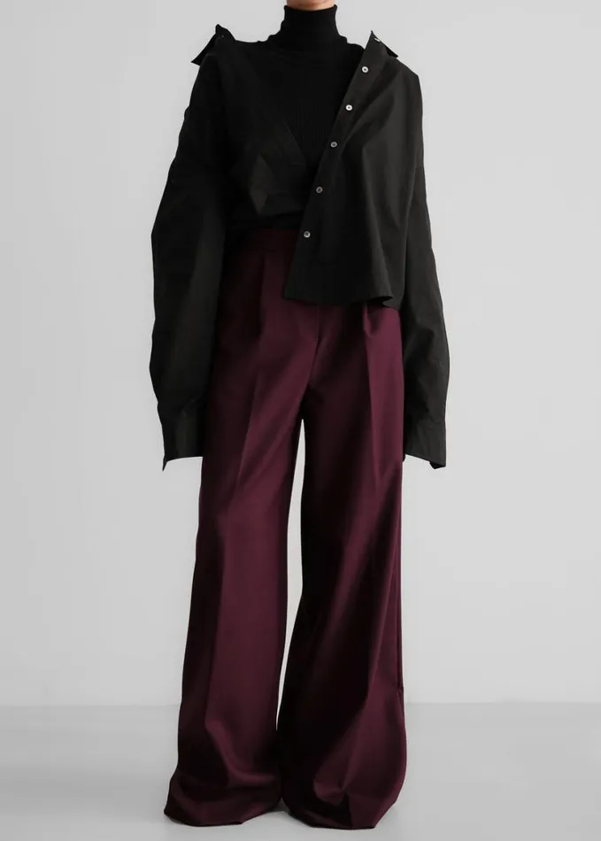Clothing Women The Frankie Shop Kamila Wide Leg Trousers 8211 Burgundy