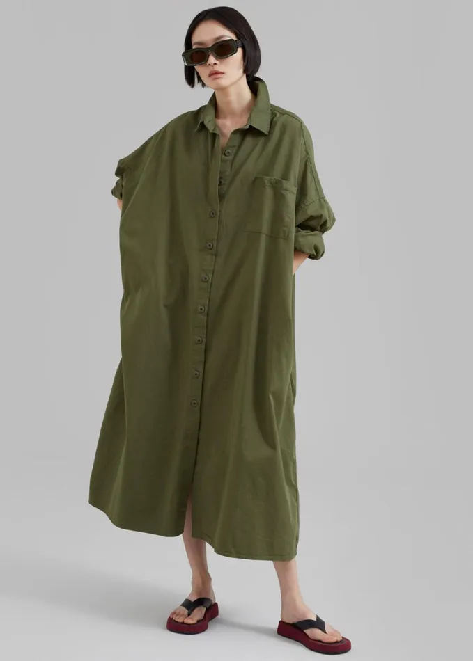 Clothing Women The Frankie Shop Kason Oversized Shirt Dress 8211 Dark Olive