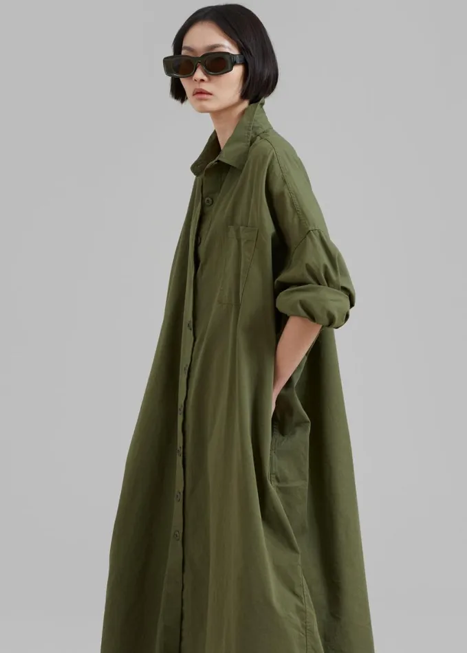 Clothing Women The Frankie Shop Kason Oversized Shirt Dress 8211 Dark Olive