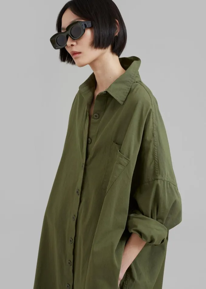 Clothing Women The Frankie Shop Kason Oversized Shirt Dress 8211 Dark Olive