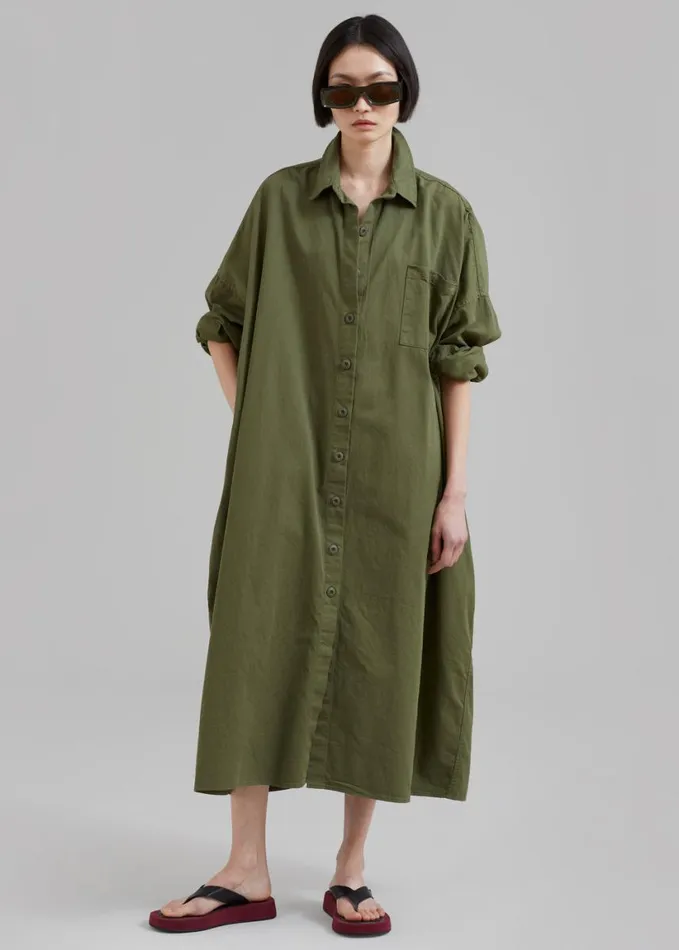 Clothing Women The Frankie Shop Kason Oversized Shirt Dress 8211 Dark Olive
