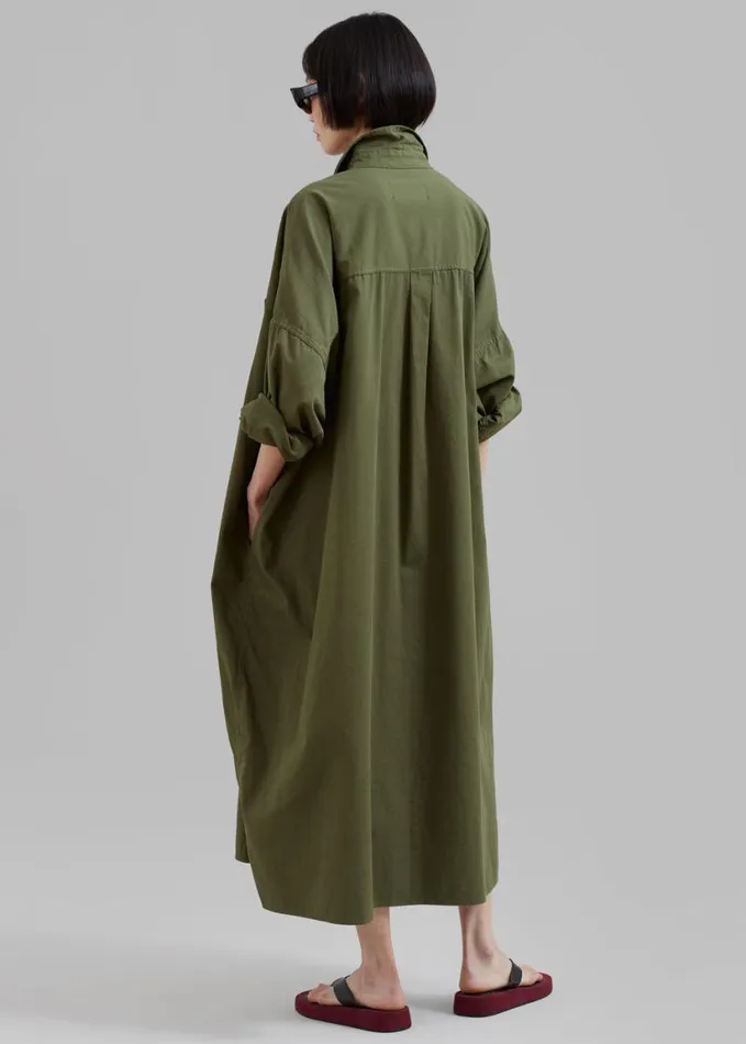 Clothing Women The Frankie Shop Kason Oversized Shirt Dress 8211 Dark Olive