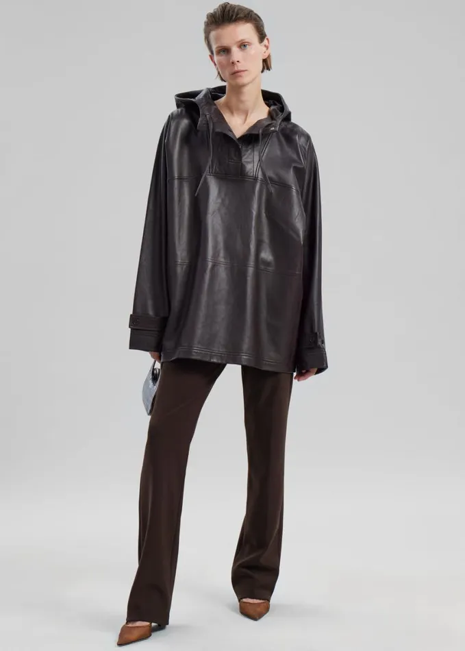 Clothing Women The Frankie Shop Kevin Leather Hooded Overshirt 8211 Brown