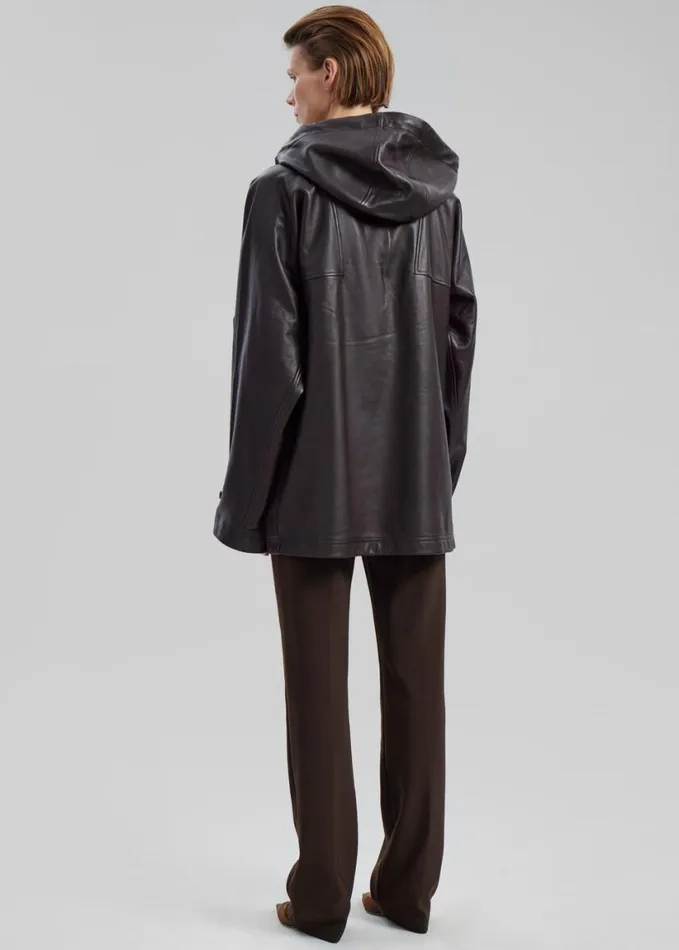 Clothing Women The Frankie Shop Kevin Leather Hooded Overshirt 8211 Brown