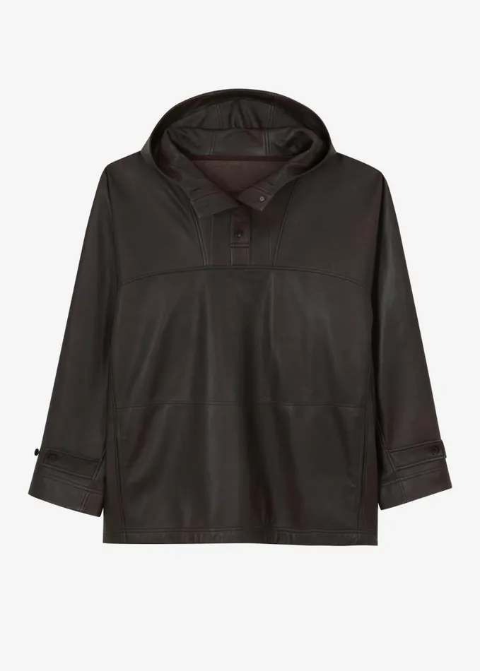 Clothing Women The Frankie Shop Kevin Leather Hooded Overshirt 8211 Brown