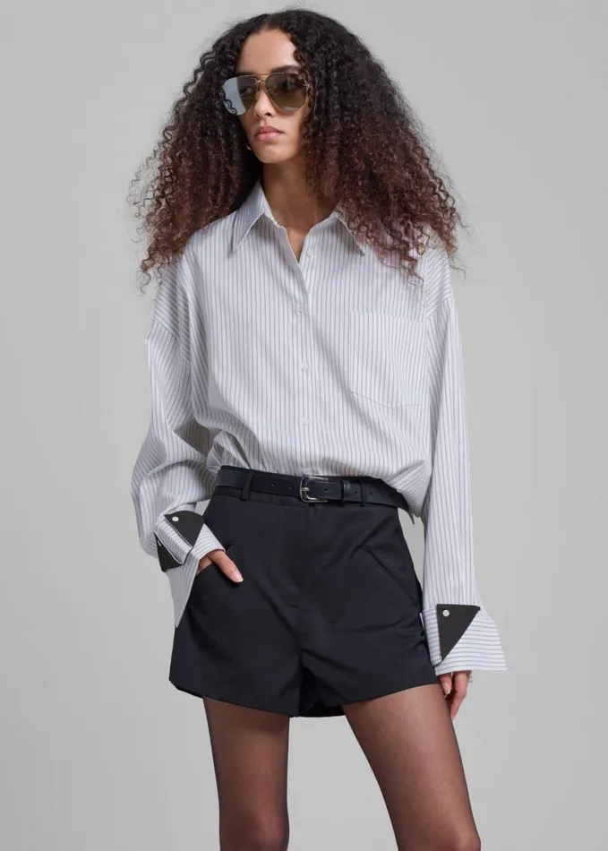 Clothing Women The Frankie Shop Leona Button Up Shirt 8211 WhiteGrey Stripe