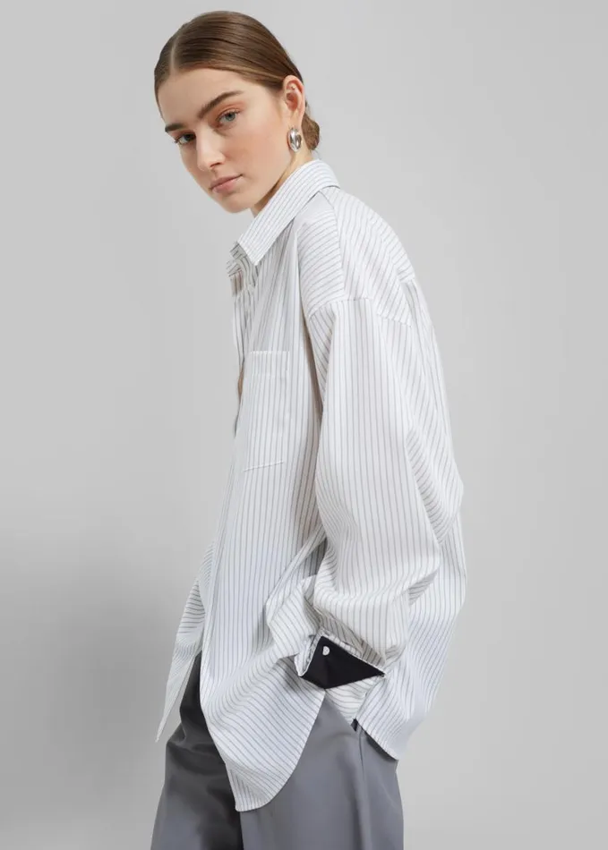 Clothing Women The Frankie Shop Leona Button Up Shirt 8211 WhiteGrey Stripe