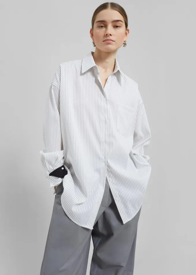 Clothing Women The Frankie Shop Leona Button Up Shirt 8211 WhiteGrey Stripe