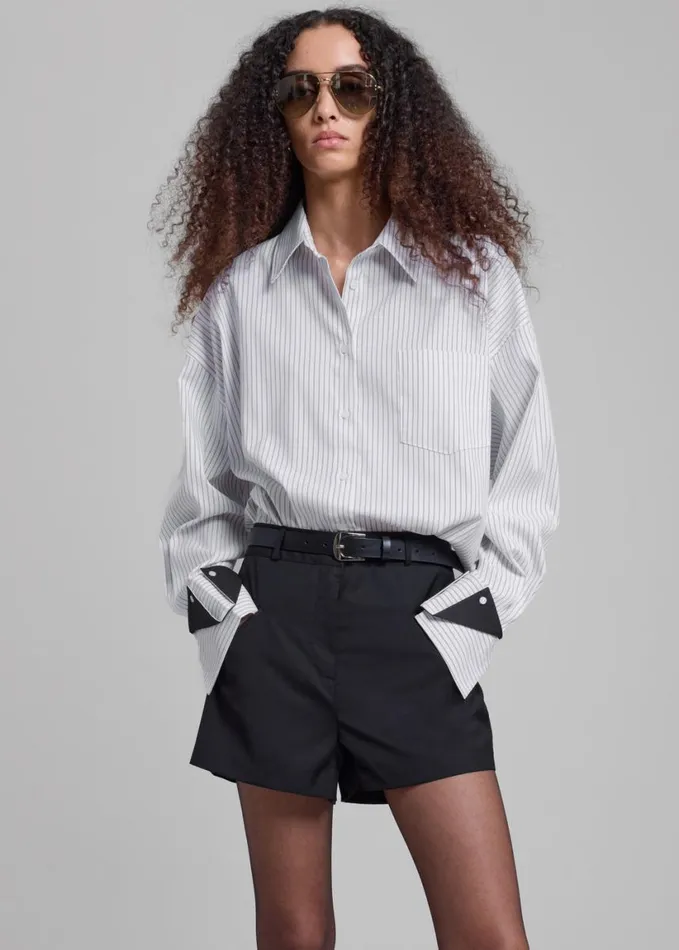 Clothing Women The Frankie Shop Leona Button Up Shirt 8211 WhiteGrey Stripe