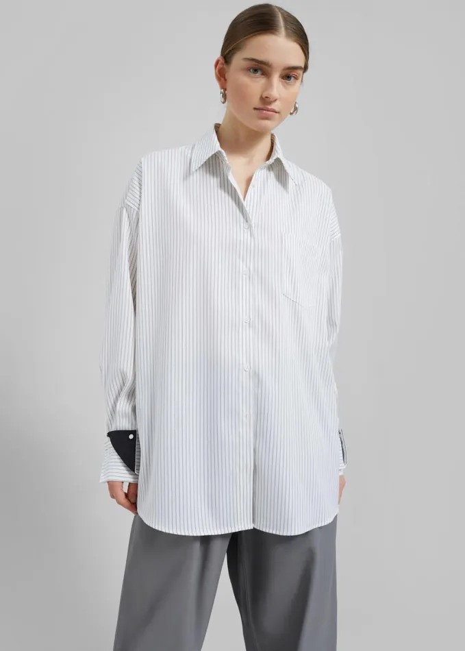 Clothing Women The Frankie Shop Leona Button Up Shirt 8211 WhiteGrey Stripe