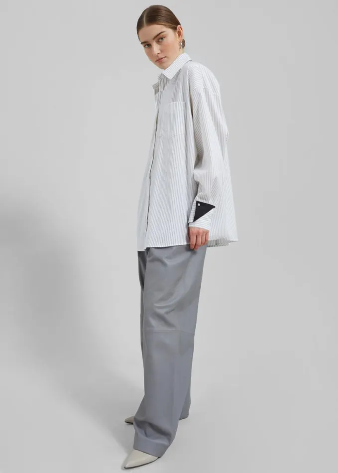 Clothing Women The Frankie Shop Leona Button Up Shirt 8211 WhiteGrey Stripe