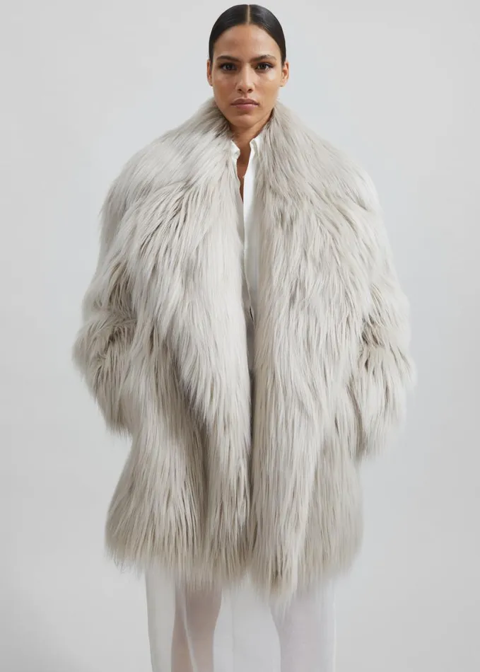 Clothing Women The Frankie Shop Liza Short Faux Fur Coat 8211 Grey