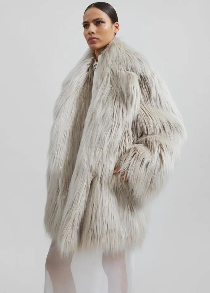 Clothing Women The Frankie Shop Liza Short Faux Fur Coat 8211 Grey