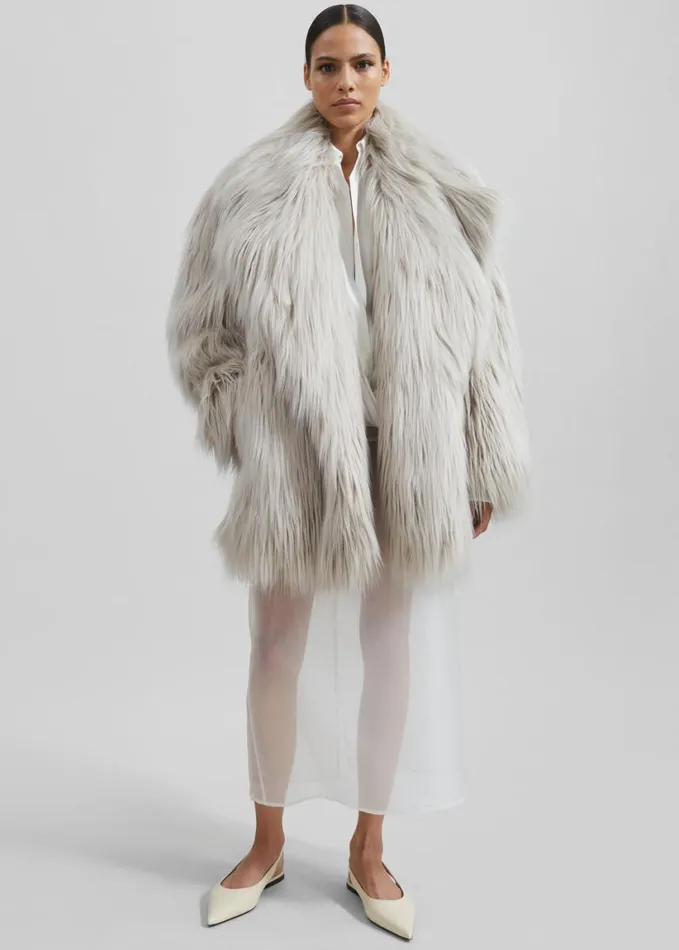 Clothing Women The Frankie Shop Liza Short Faux Fur Coat 8211 Grey