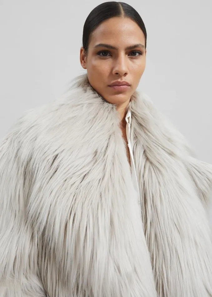 Clothing Women The Frankie Shop Liza Short Faux Fur Coat 8211 Grey