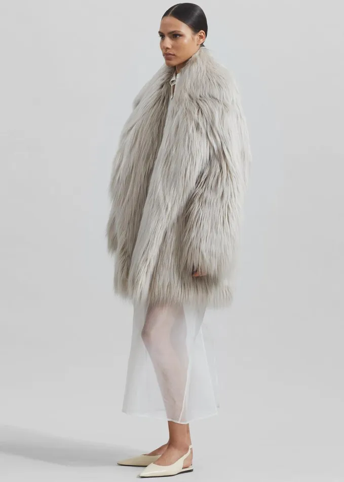 Clothing Women The Frankie Shop Liza Short Faux Fur Coat 8211 Grey