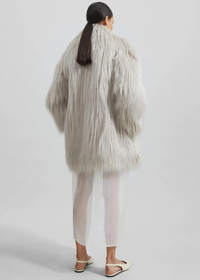 Clothing Women The Frankie Shop Liza Short Faux Fur Coat 8211 Grey