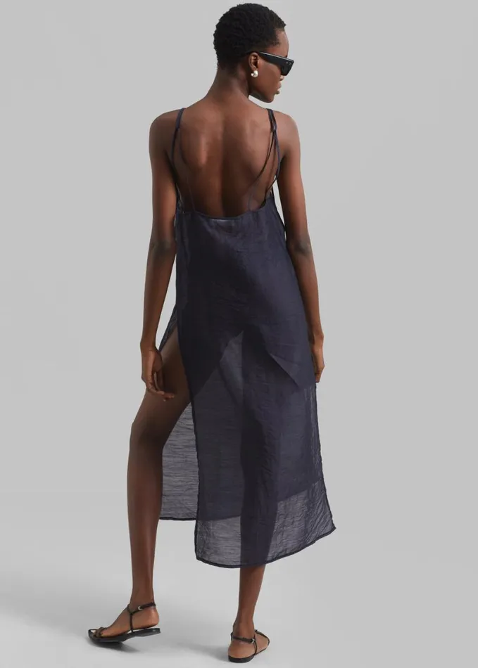 Clothing Women The Frankie Shop Madeline Sheer Midi Dress 8211 Navy
