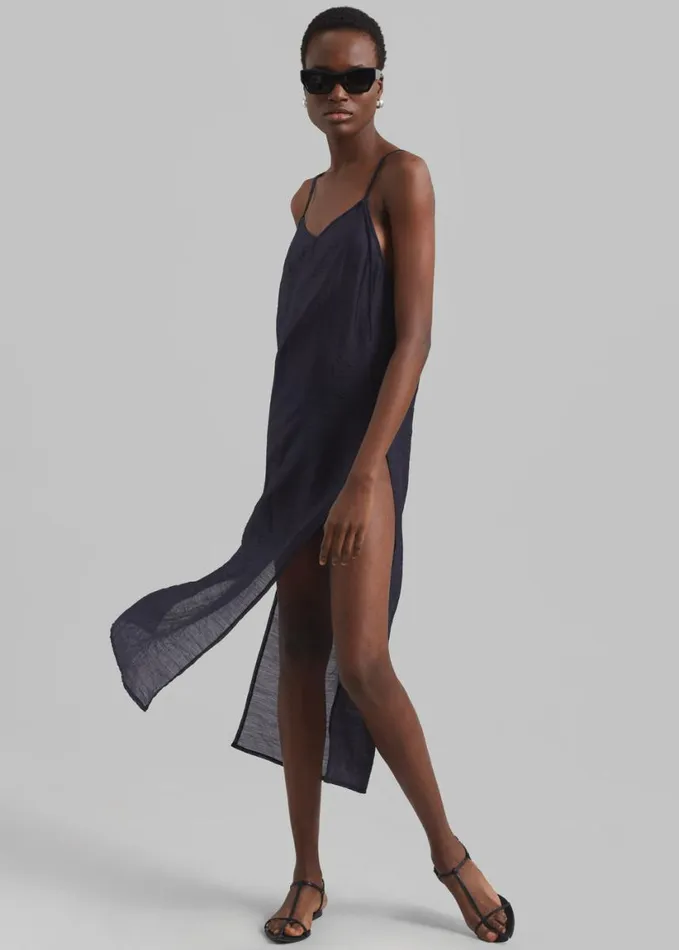 Clothing Women The Frankie Shop Madeline Sheer Midi Dress 8211 Navy