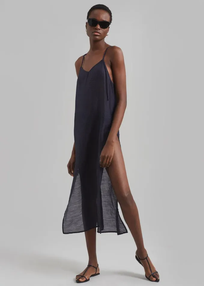 Clothing Women The Frankie Shop Madeline Sheer Midi Dress 8211 Navy