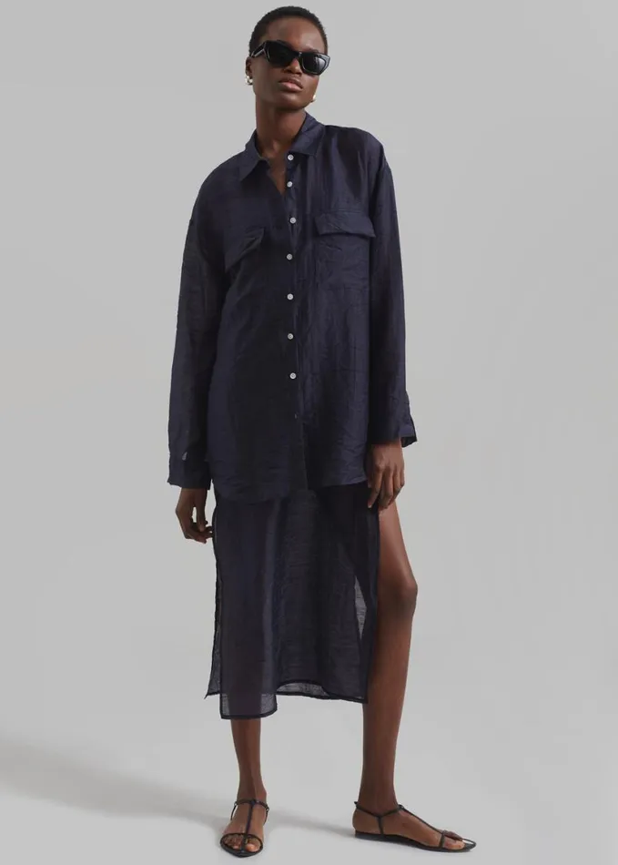 Clothing Women The Frankie Shop Madeline Sheer Midi Dress 8211 Navy