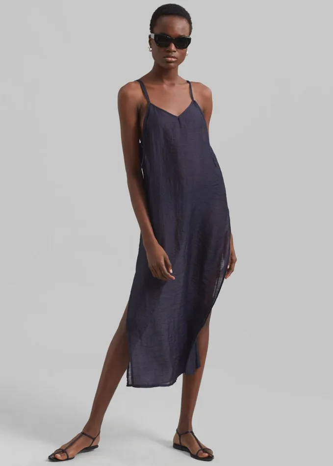 Clothing Women The Frankie Shop Madeline Sheer Midi Dress 8211 Navy