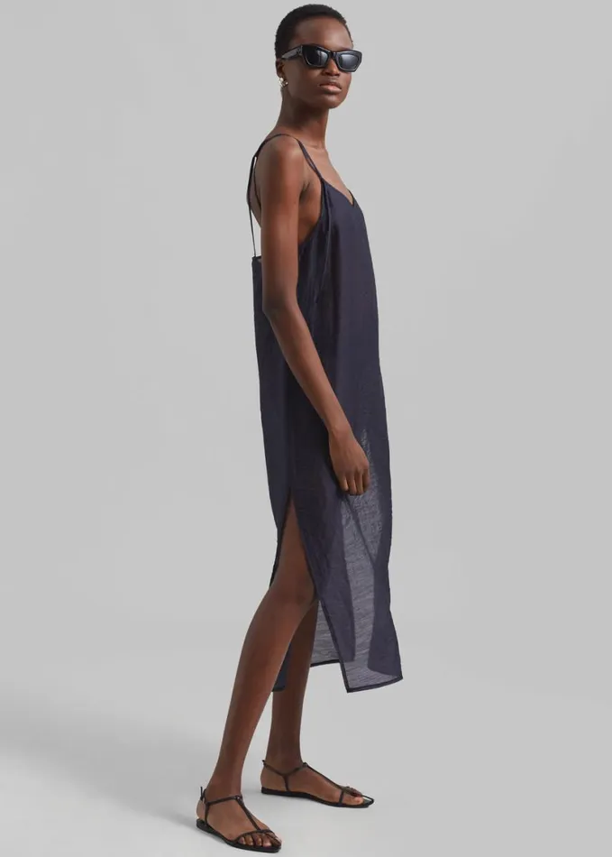 Clothing Women The Frankie Shop Madeline Sheer Midi Dress 8211 Navy