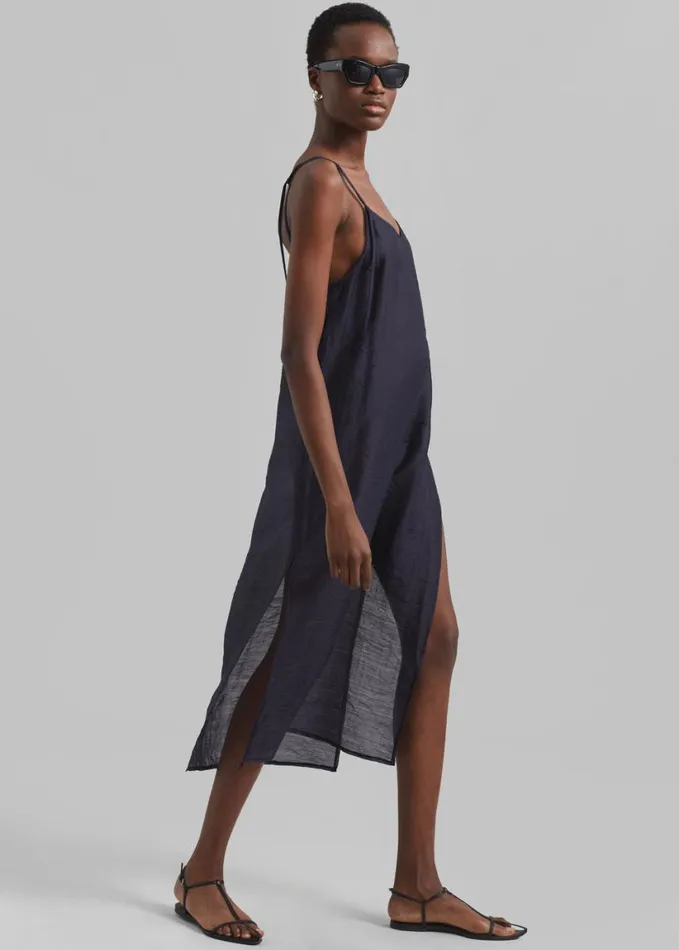 Clothing Women The Frankie Shop Madeline Sheer Midi Dress 8211 Navy