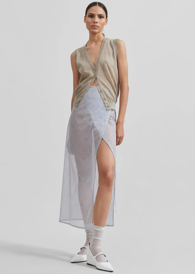 Clothing Women The Frankie Shop Magdalena Sheer Midi Skirt 8211 Grey