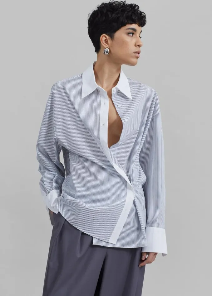 Clothing Women The Frankie Shop Nerina Button Up Shirt 8211 BlackWhite Stripe