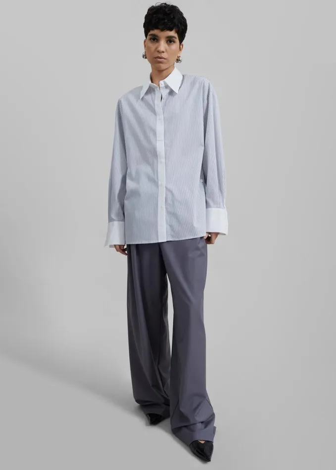 Clothing Women The Frankie Shop Nerina Button Up Shirt 8211 BlackWhite Stripe