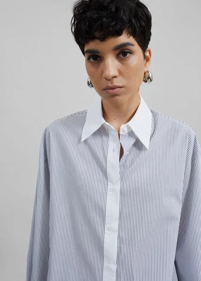 Clothing Women The Frankie Shop Nerina Button Up Shirt 8211 BlackWhite Stripe