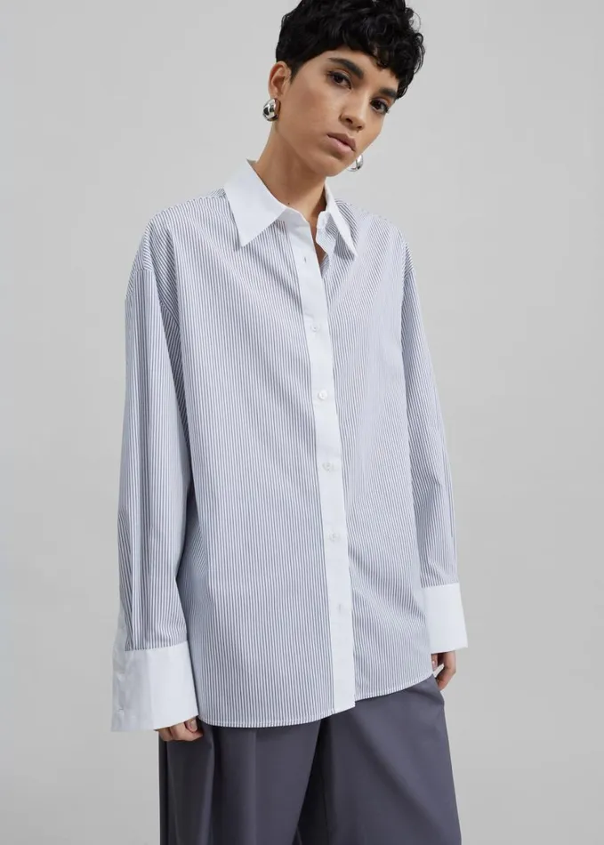 Clothing Women The Frankie Shop Nerina Button Up Shirt 8211 BlackWhite Stripe