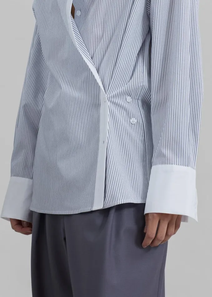 Clothing Women The Frankie Shop Nerina Button Up Shirt 8211 BlackWhite Stripe