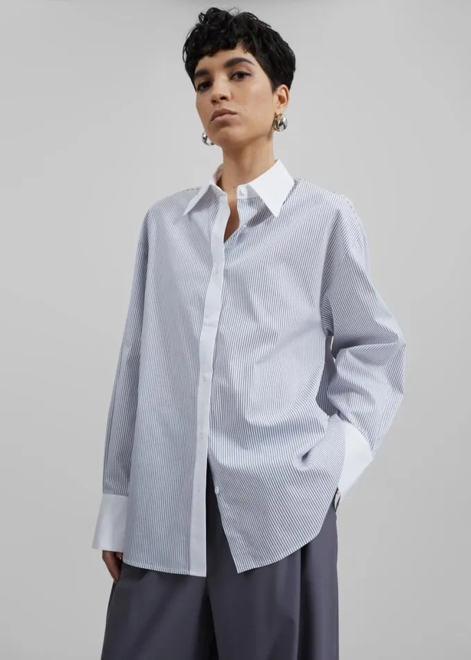 Clothing Women The Frankie Shop Nerina Button Up Shirt 8211 BlackWhite Stripe